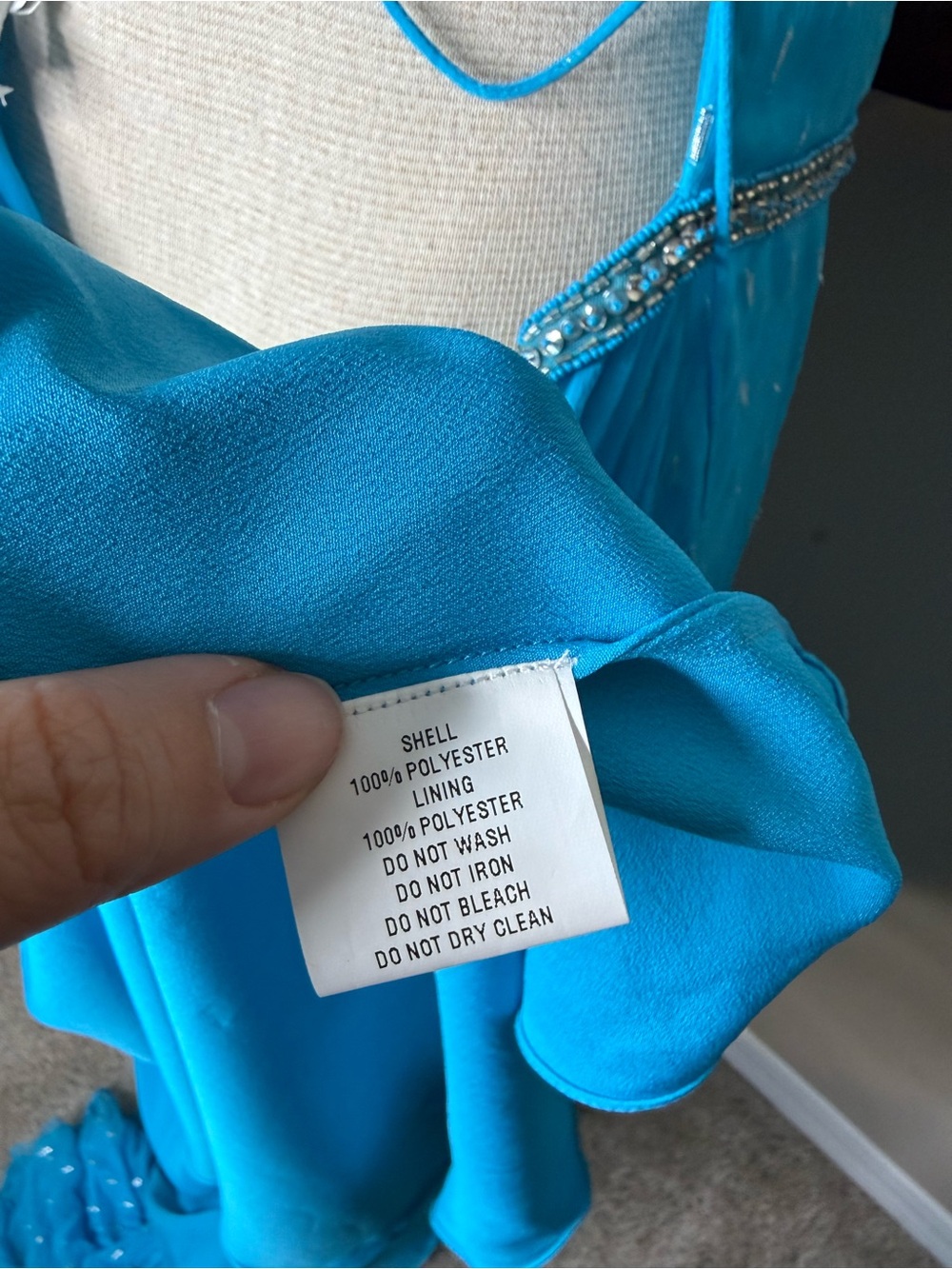 Sherri Hill 52643 Aqua Blue Metallic Chiffon Corset Ruffle Gown Size 12 - Picture 10 of 11